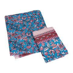 Teal Garden Floral Cotton Double Bedsheet