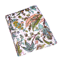 Botanical White Cotton Double Bed Quilt