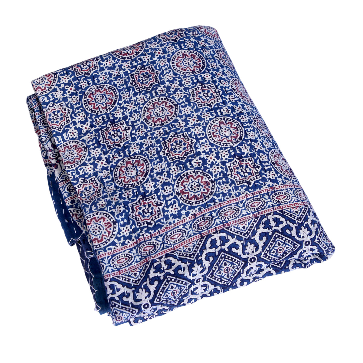 Indigo Medallion Cotton Double Bed Quilt