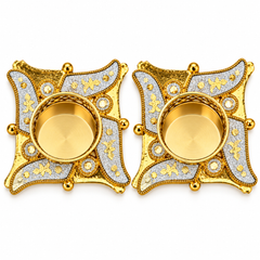 Gold & White Swastik Tealight Candle Holder Set of 2