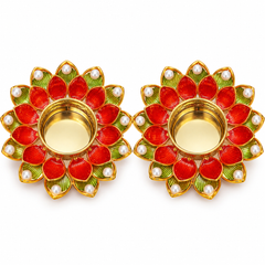 Pearl Embellished Decorative Gold Lotus Tealight Holders – Set of 2