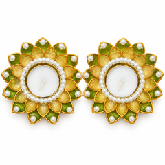 Pearl Embellished Decorative Gold Lotus Tealight Holders – Set of 2