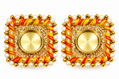Elegant Gold Square Tealight Holders with Pearl & Thread Detailing – Set of 2
