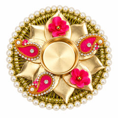 Elegant Gold Floral Tealight Holder with Pearl & Paisley Detailing