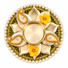 Elegant Gold Floral Tealight Holder with Pearl & Paisley Detailing