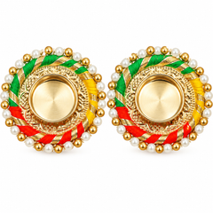 Traditional Round Gold Tealight Holder with Pearl Border – Set of 2