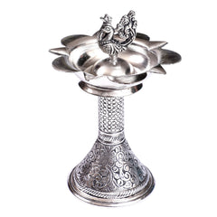 Silver Peacock Standing Oil Lamp Pair