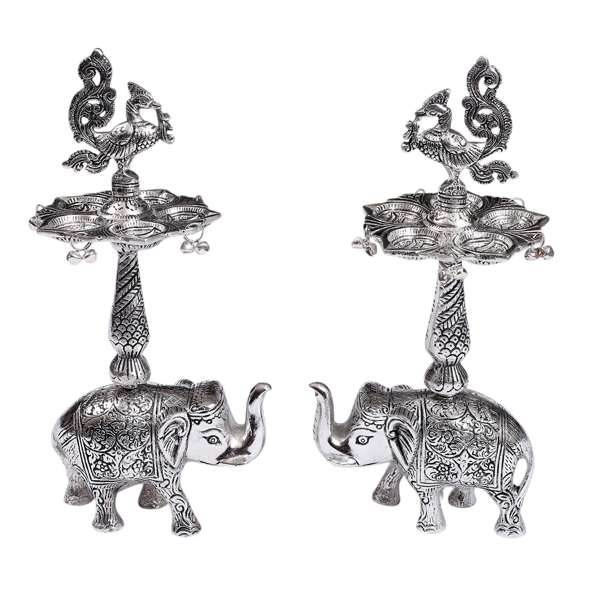 Imperial Silver Peacock & Elephant Radiance Samai Pair