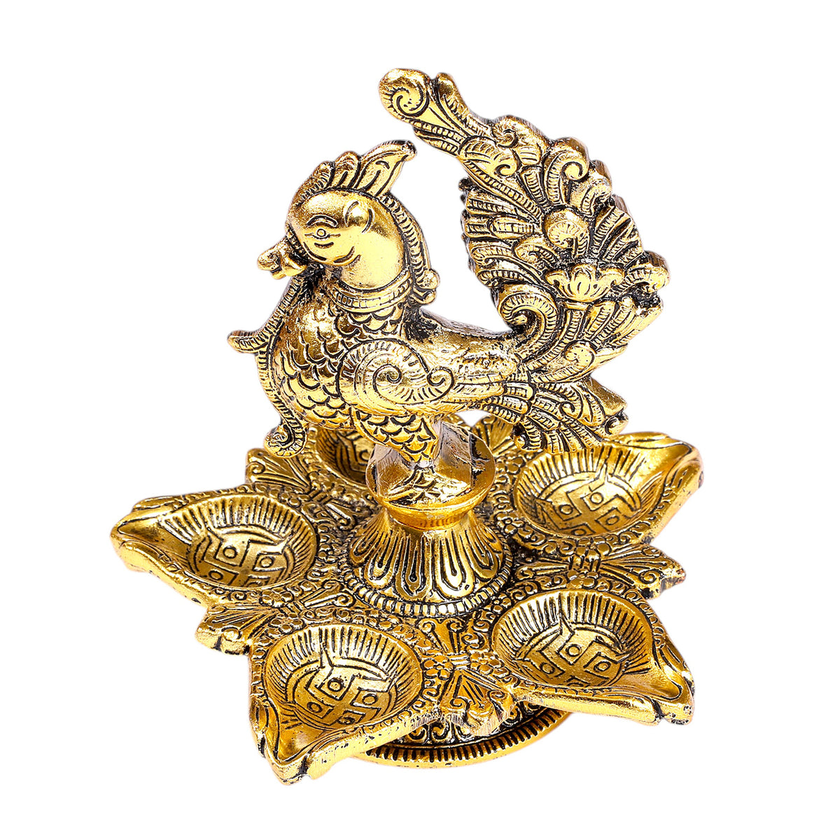 Golden Peacock Panchdeep Diya