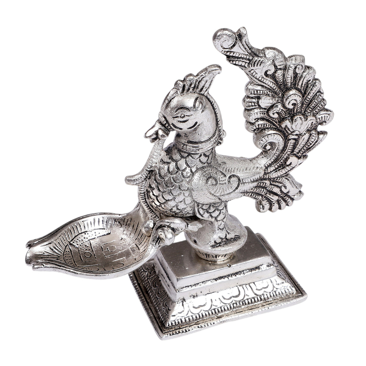 Regal Silver Peacock Diya