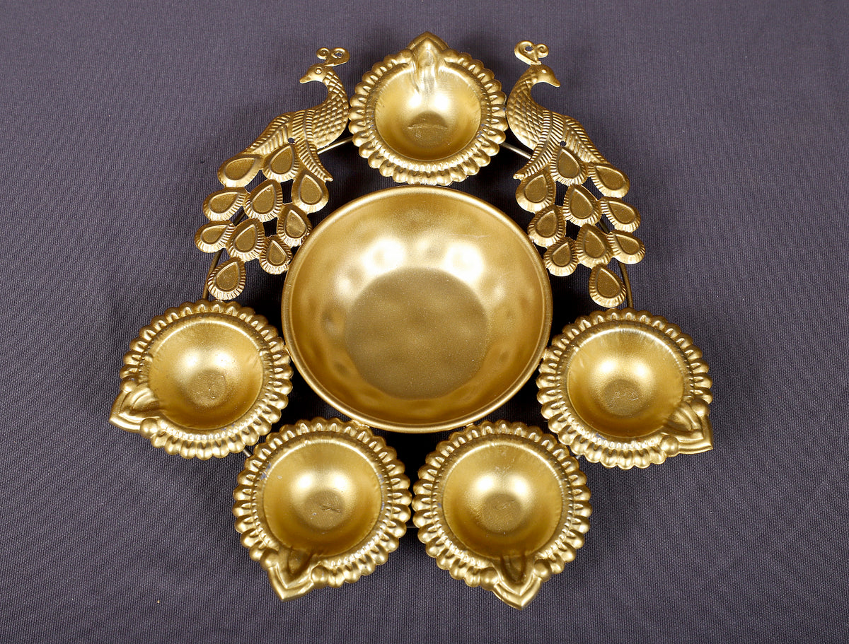 Ornate Golden Peacock Urli Centerpiece