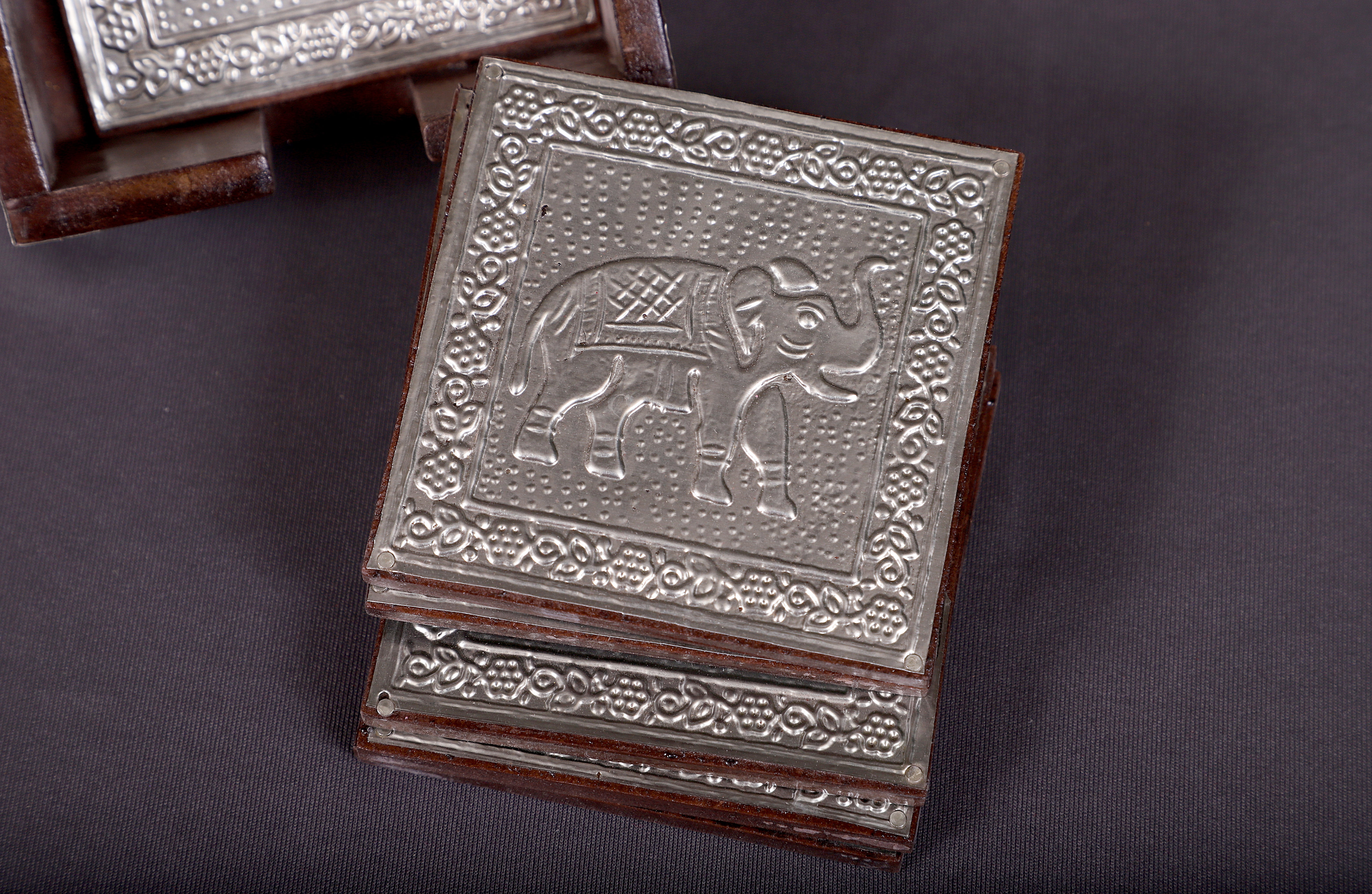 Silver Toned  Wooden Coaster