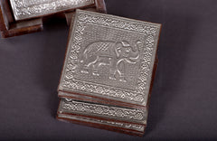 Silver Toned  Wooden Coaster