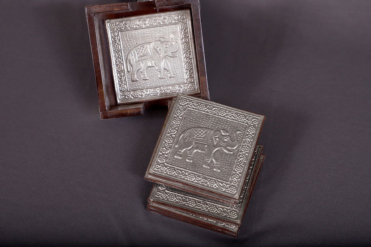 Silver Toned  Wooden Coaster