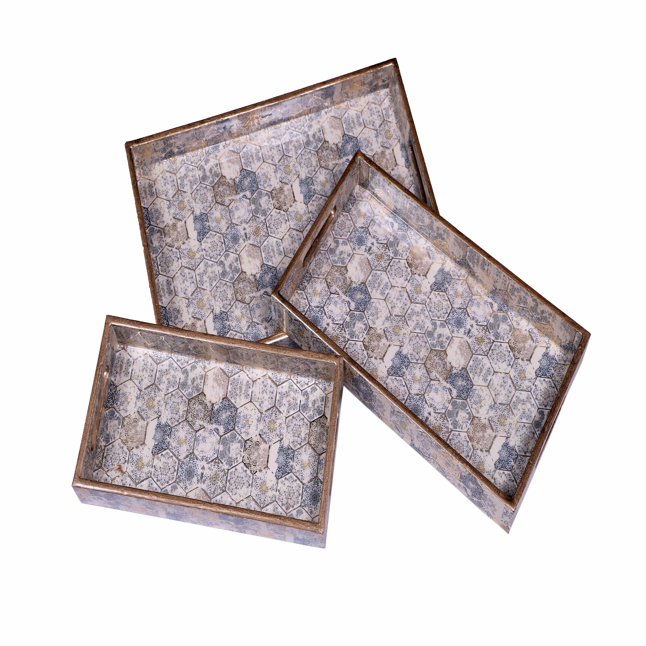 Handcrafted Antique Serving Tray Set – Elegant Antique Look Nesting Trays (Set of 3)
