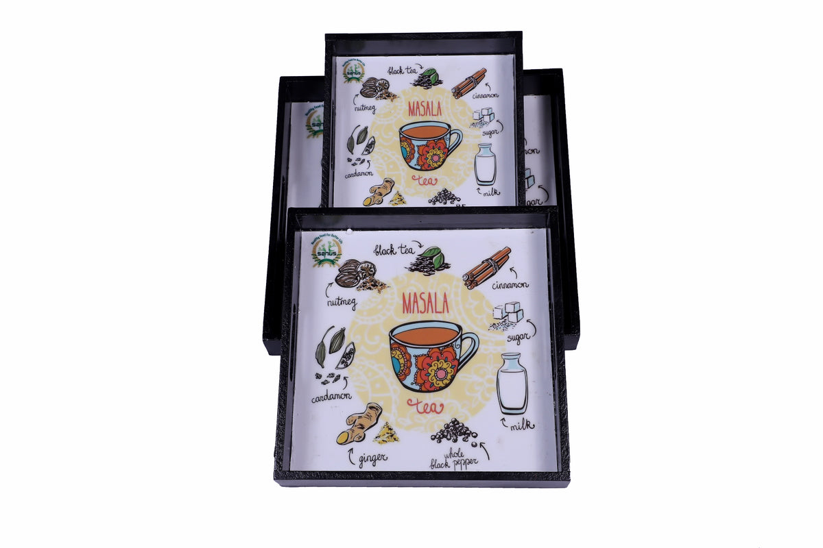 Set of 3 Wooden Trays – Masala Tea Theme