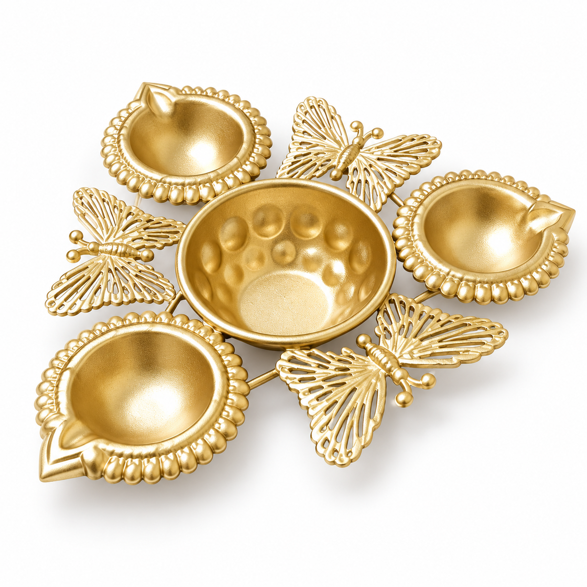 Gold Butterfly Triple Diya Urli