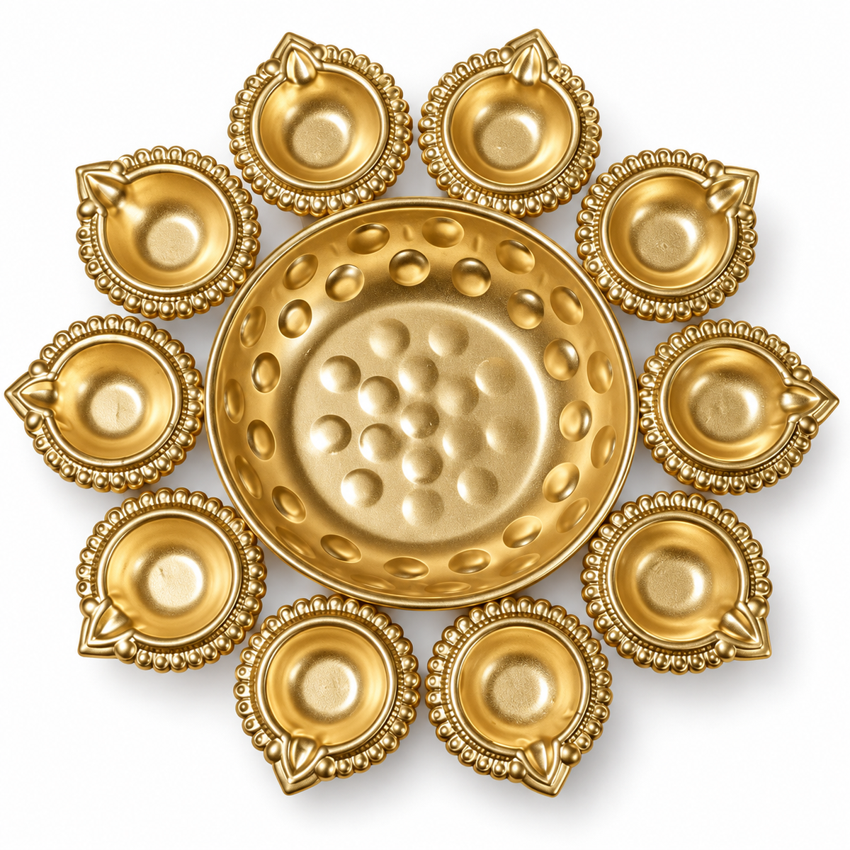 Gold Ornate 10-Diya Urli Platter