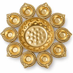 Gold Ornate 10-Diya Urli Platter