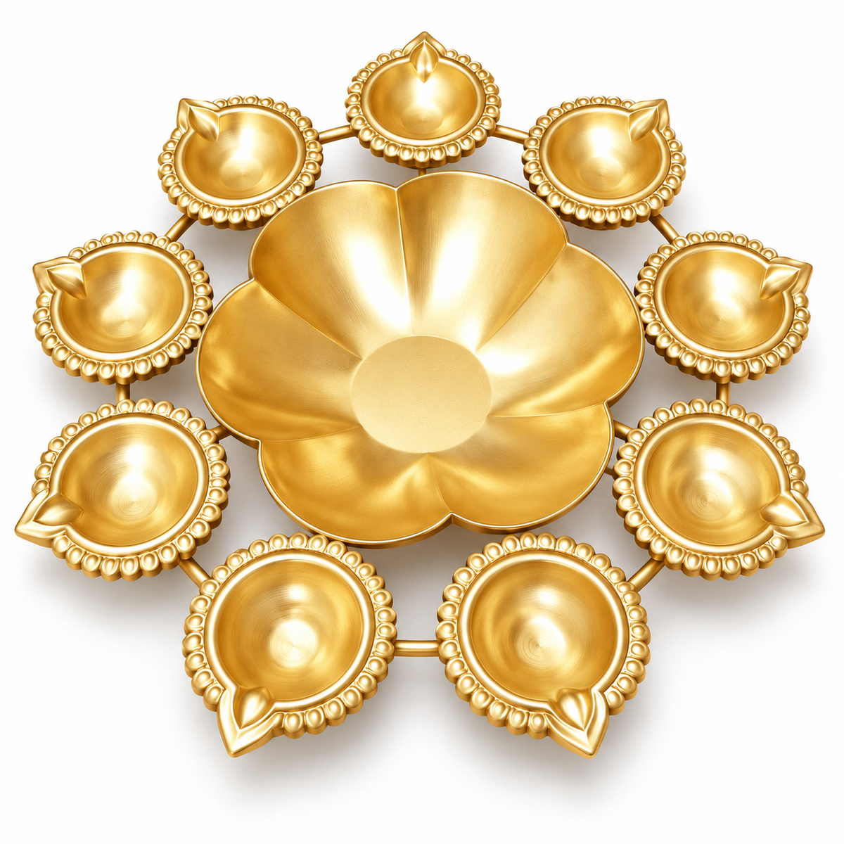 Elegant Floral Urli with 9 Diyas