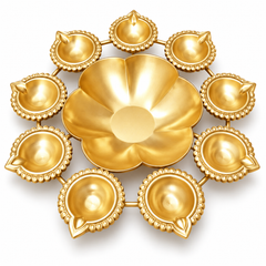 Elegant Floral Urli with 9 Diyas