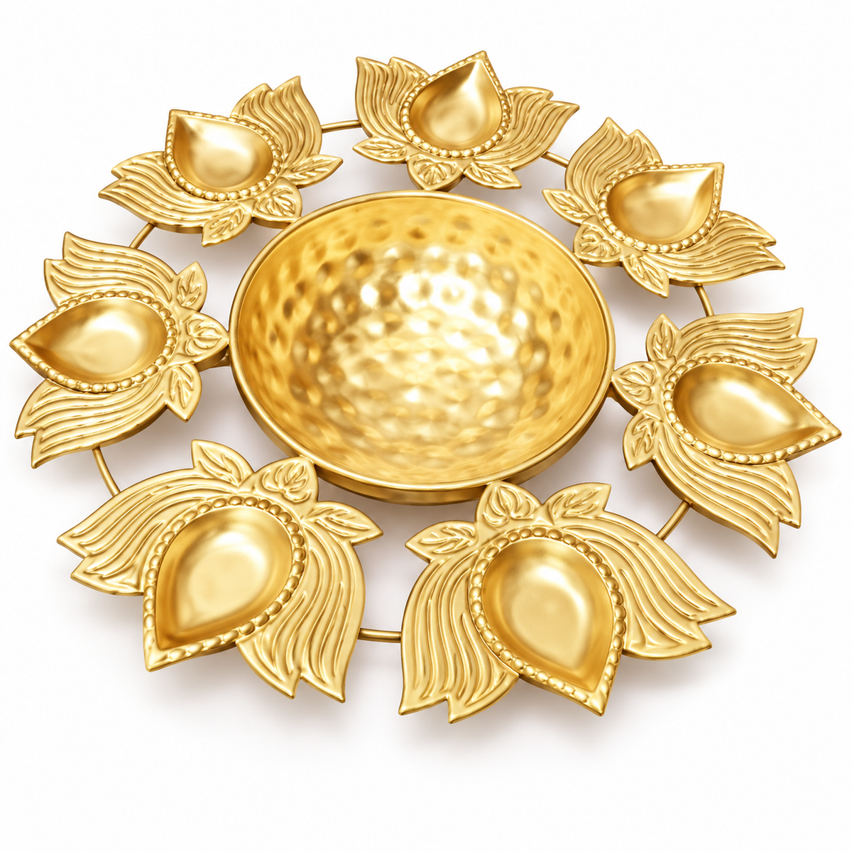 Elegant Gold Lotus with Hammered Urli