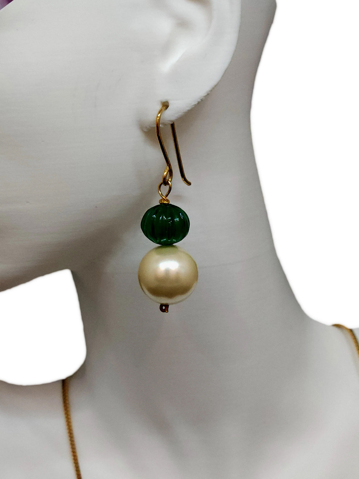 Plush Pearl and Green Stone Earrings