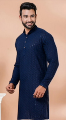 Blue Rayon Party Kurta with Thread Work