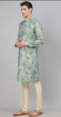 Cotton Blend Greenish blue Stitch Kurta with Chudidaar