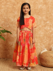 Orange Yellow Cotton Lehenga Girl