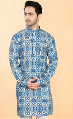 Blue Cotton Kurta Set with thin gold Resham Work