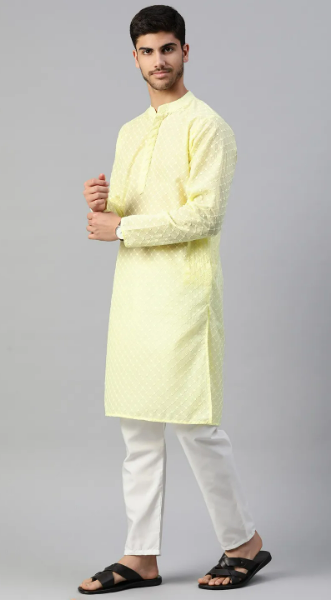 Lime Yellow Kurta with Thread work