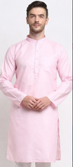 Peach Blended Cotton Kurta with Thread Work