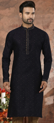 Blue Blended Cotton Kurta with Thread Work