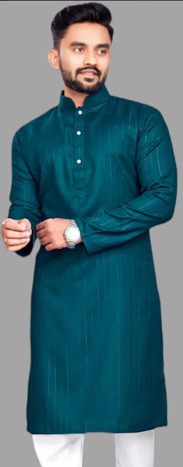 Blue Blended Cotton Kurta with Thread Work