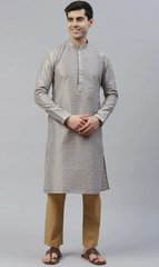 Classic Grey Gold Pattern Kurta set for Men