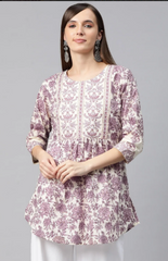 Purple Peplum Style Cotton Summer Kurti