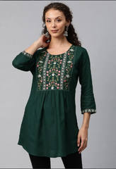 Blue Cotton Party Kurti with Prints