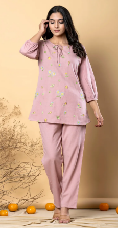 Pink-Magenta Cotton Coord with Emboridery Work