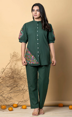 Green Cotton Co-Ords with Embroidery