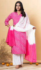 Vibrant Pink And White Striped Salwar Kameez Set