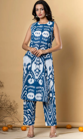Striking Blue And White Sleeveless Co-Ord Set