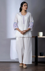 Elegant White and Purple Kurta Set