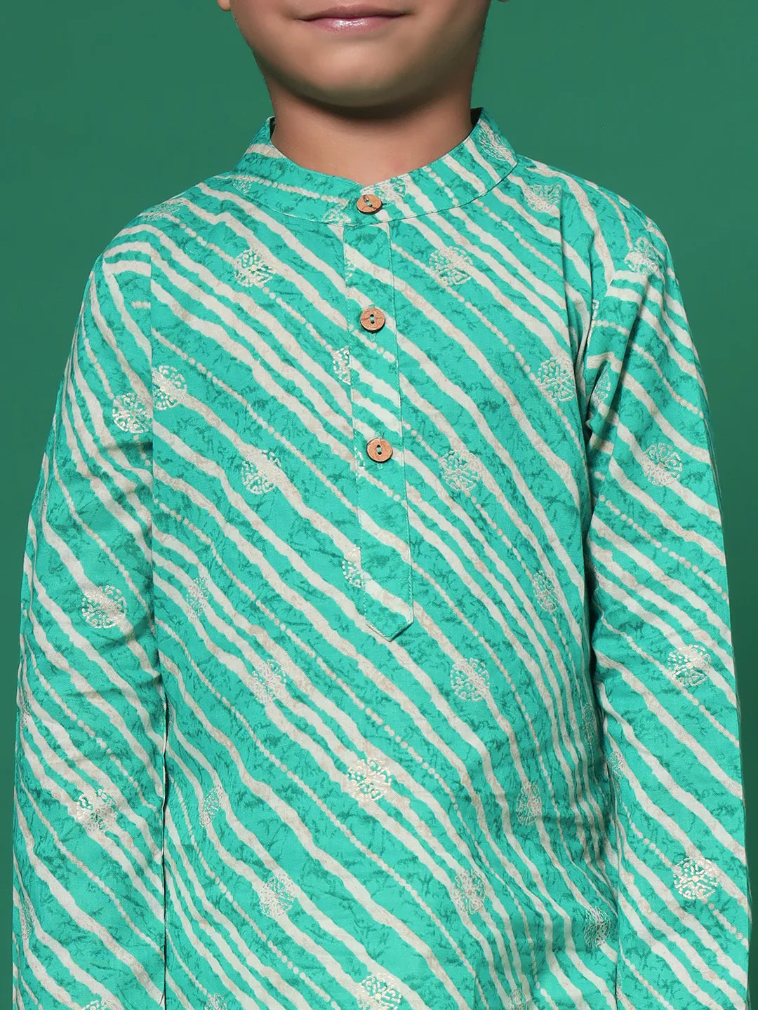 Green Lehriya Kurta Set Boy