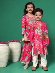 Red Kurta Set with floral print