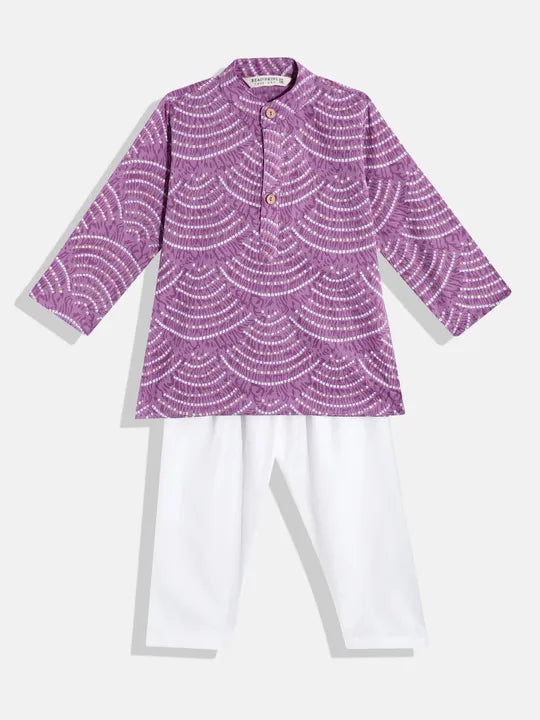 Purple Cotton Kurta Set with White dots Boy