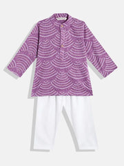 Purple Cotton Kurta Set with White dots Boy