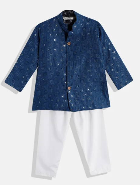 Blue Shimmer Kurta with White pants