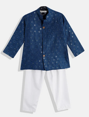 Blue Shimmer Kurta with White pants
