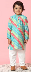 Colourful Cotton Diagonal Stripe Kurta with White Pants